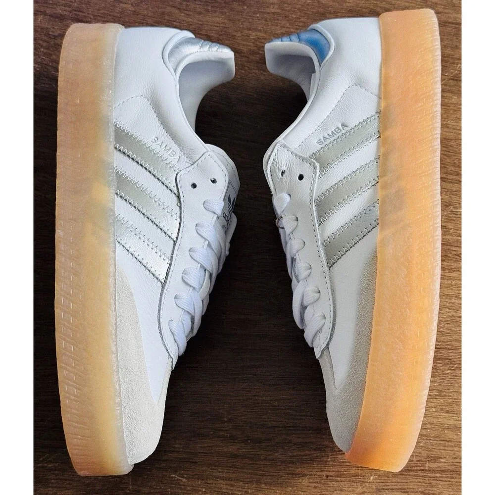 Women’s Size 7.5 adidas Sambae White Silver Metallic Gum JQ8412 NiB
